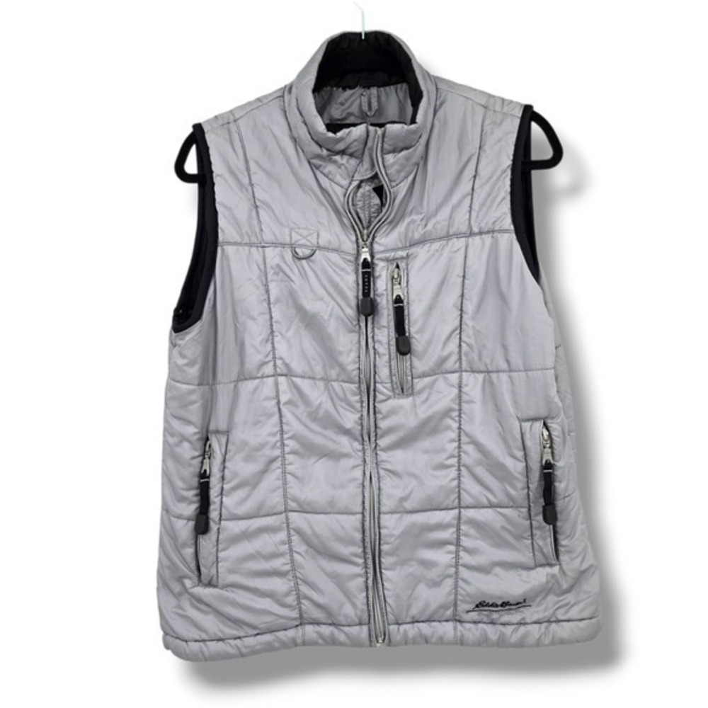 Eddie Bauer EBTEK Quilted‎ Puffer Vest Womens Small Gray Sleeveless Full Zip
